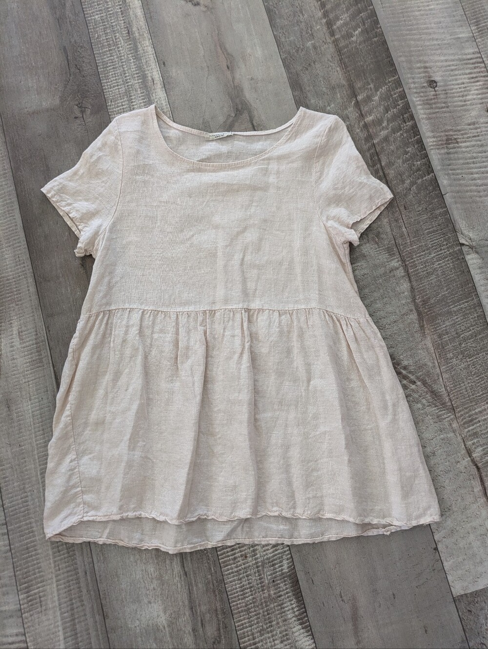 Laura Bianchi Made In Italy Linen Beige Peplum Ruffle Tunic Top Women’s Size S